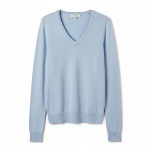 Loft Luxe Knit Shirttail Sweater Size Large Light Blue Scoopneck Rounded Hem